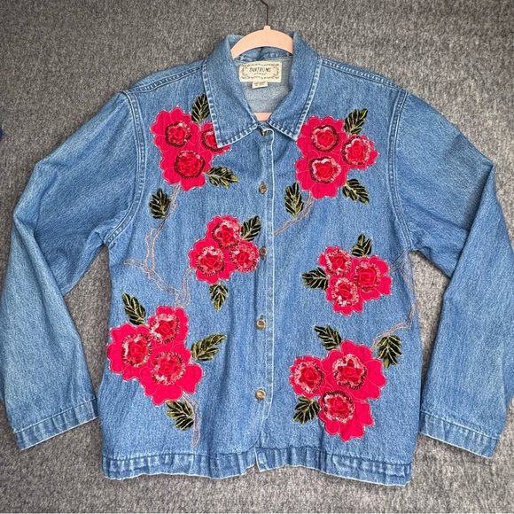 Tantrums Blue Jean Jacket with Red Floral Embroidery - Picture 1 of 13